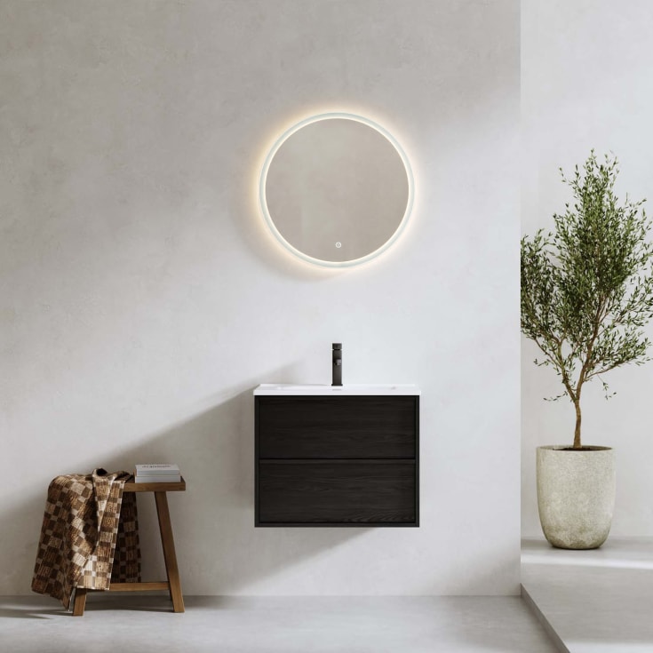 Bathlife Charm møbelpakke, med servant og LED-speil, 61x46,5x52 cm, sort eik