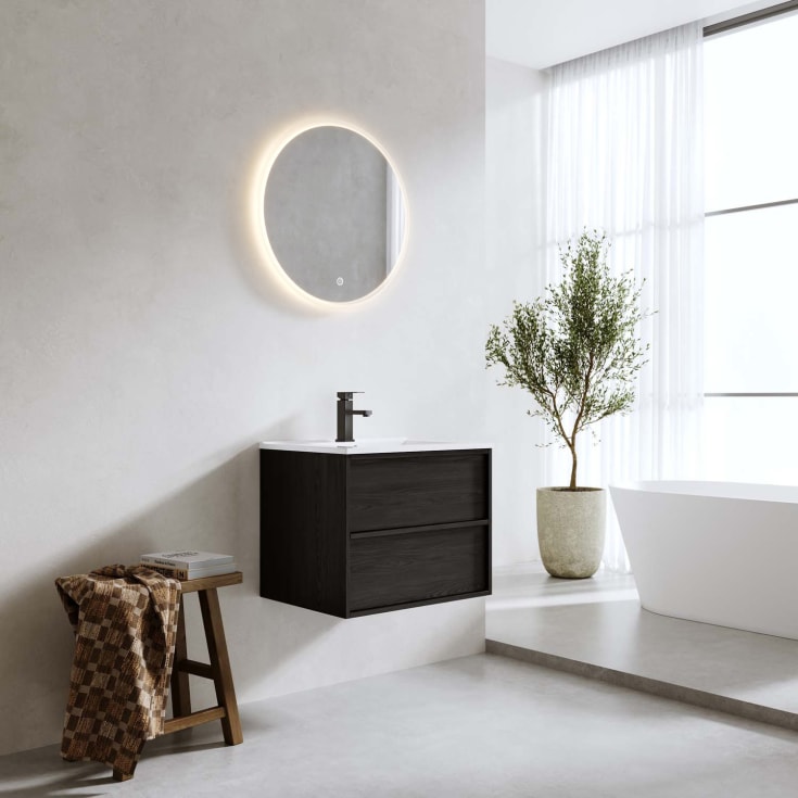 Bathlife Charm møbelpakke, med servant og LED-speil, 61x46,5x52 cm, sort eik