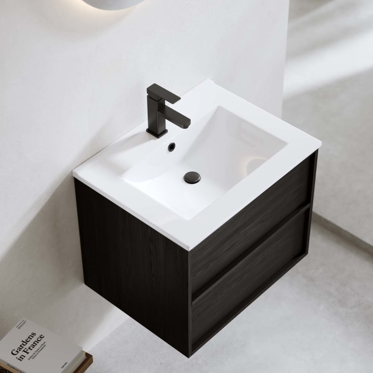 Bathlife Charm møbelpakke, med servant og LED-speil, 61x46,5x52 cm, sort eik