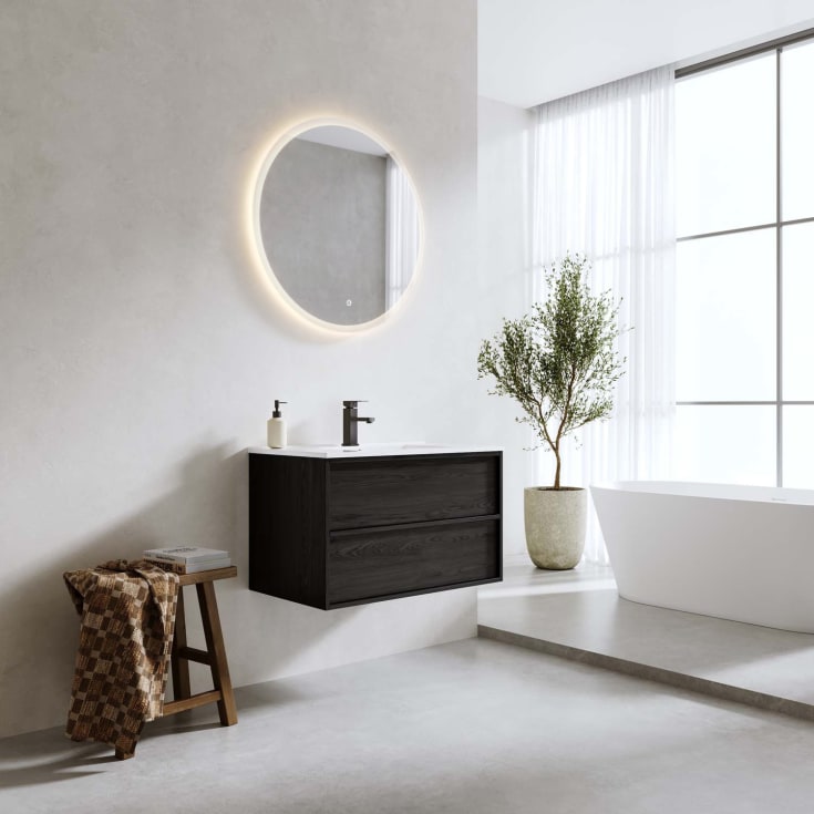 Bathlife Charm møbelpakke, med servant og LED-speil, 81x46,5x52 cm, sort eik