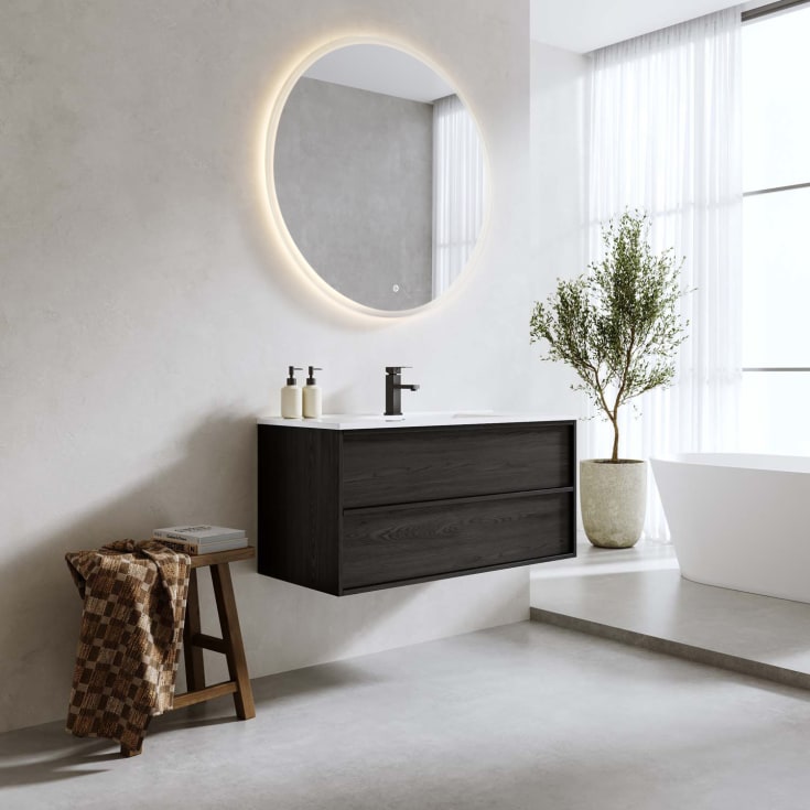 Bathlife Charm møbelpakke, med servant og LED-speil, 101x46,5x52 cm, sort eik