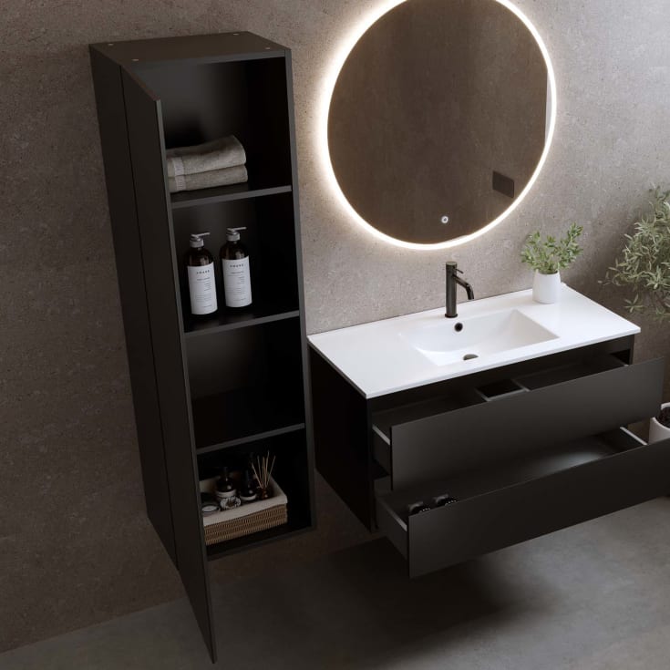 Bathlife høyskap, myktlukkende dør, 150x45x35 cm, sort matt