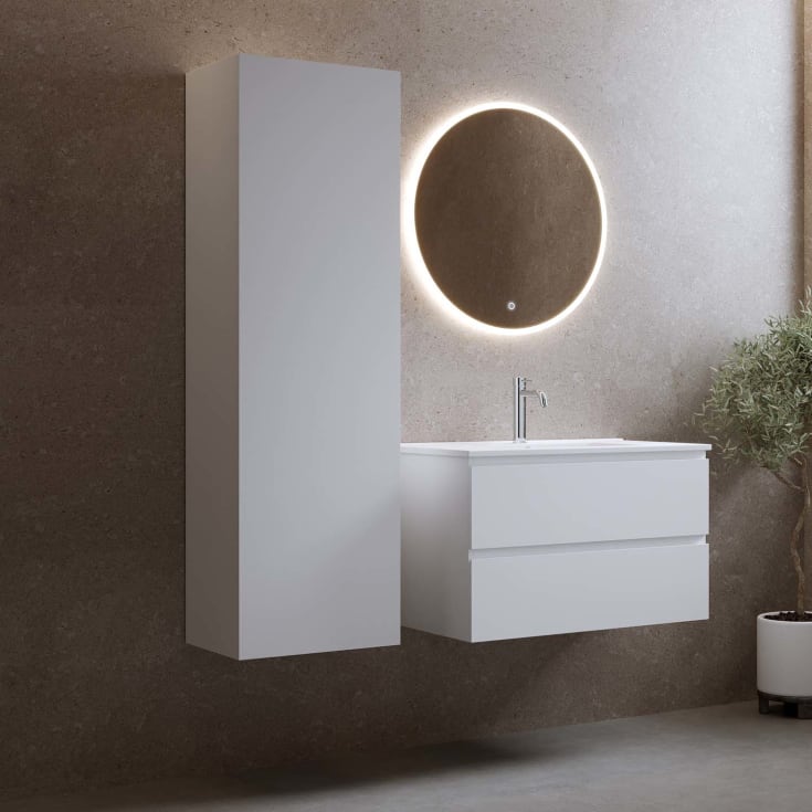 Bathlife høyskap, myktlukkende dør, 150x45x35 cm, hvit matt