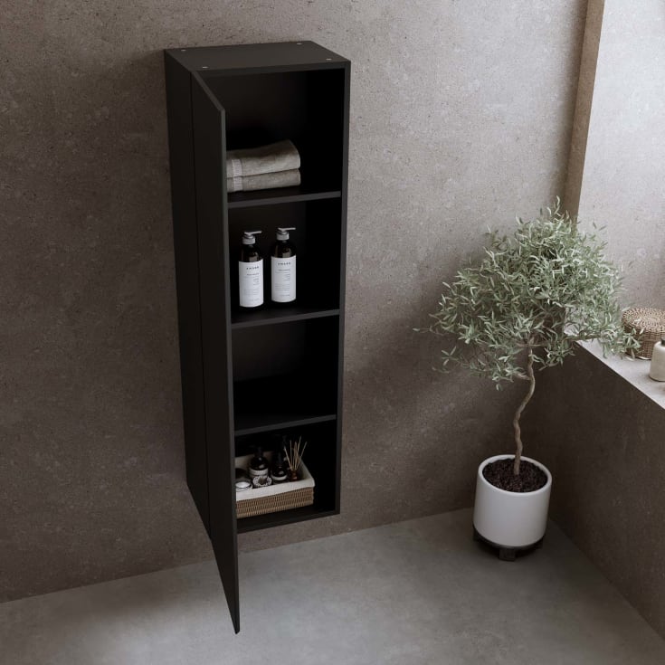Bathlife høyskap, myktlukkende dør, 150x45x35 cm, sort matt