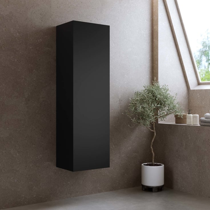 Bathlife høyskap, myktlukkende dør, 150x45x35 cm, sort matt