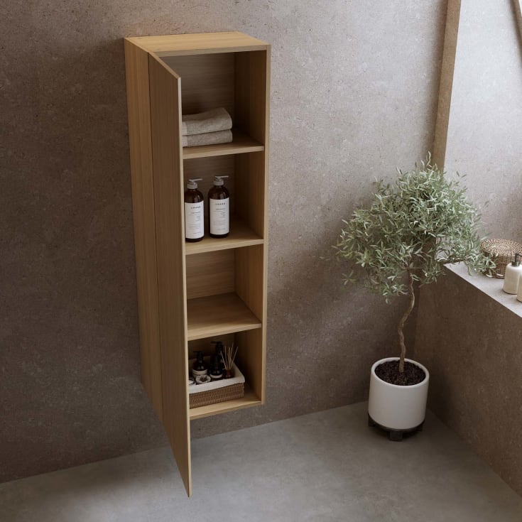 Bathlife høyskap, myktlukkende dør, 150x45x35 cm, lys eik