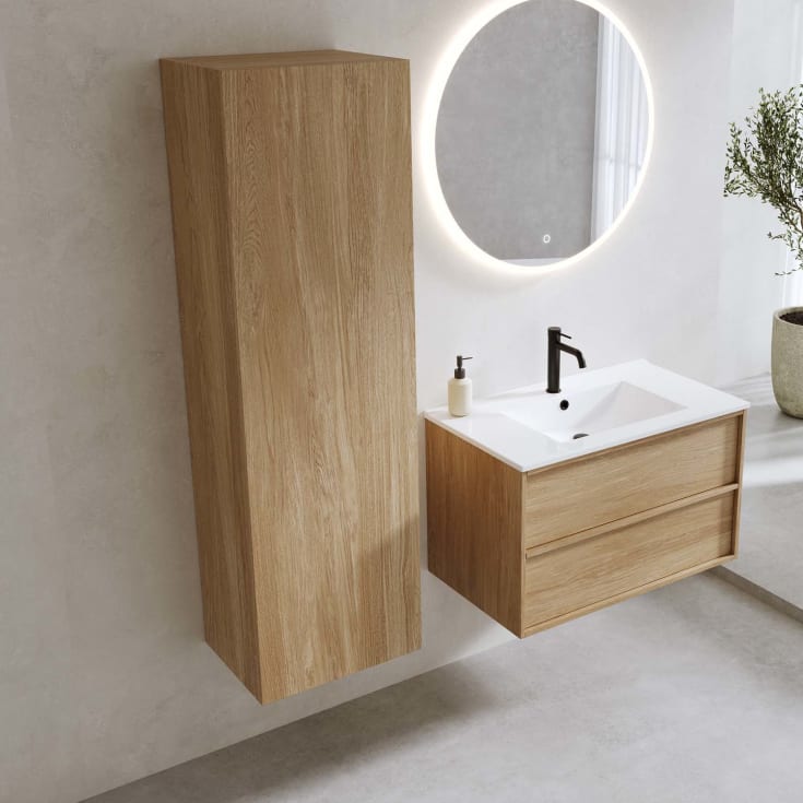 Bathlife høyskap, myktlukkende dør, 150x45x35 cm, eik