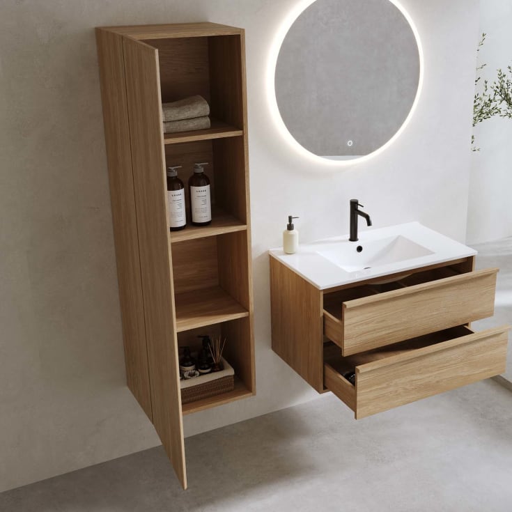 Bathlife høyskap, myktlukkende dør, 150x45x35 cm, eik