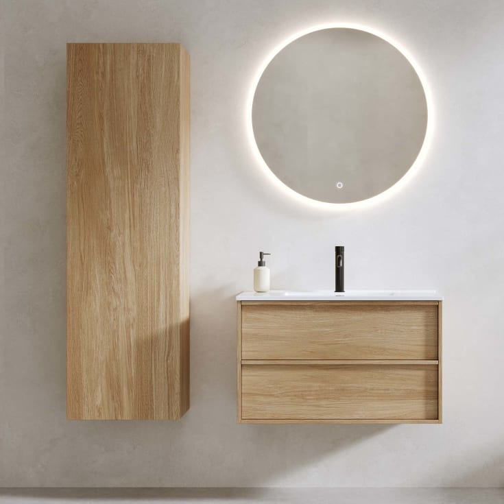 Bathlife høyskap, myktlukkende dør, 150x45x35 cm, eik