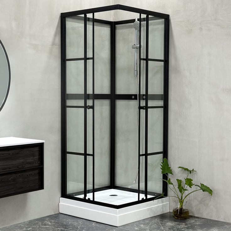 Bathlife Betrakta dusjkabinett, 80x80 cm, sort matt/klart glass