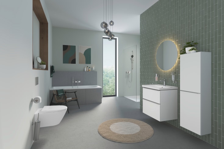 Duravit D-Neo høyskap, 40x132 cm, venstre, matt hvit/stål