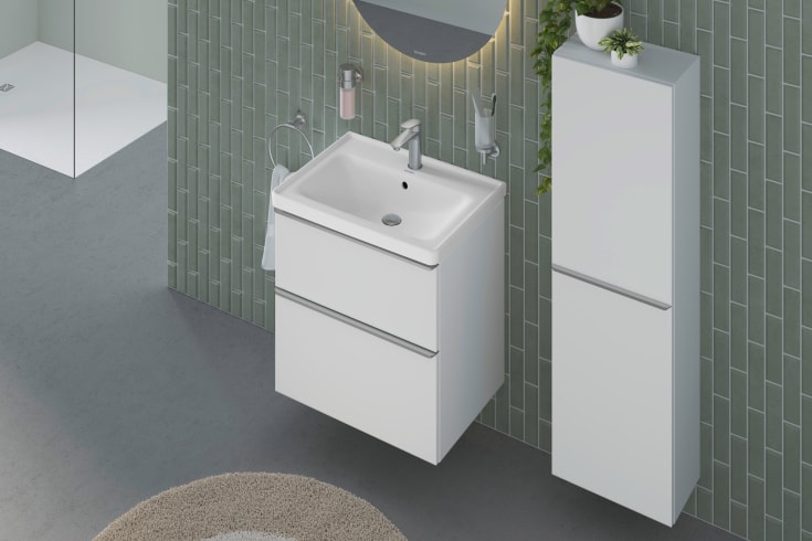 Duravit D-Neo højskab, 40x132 cm, højre, mat hvid/stål