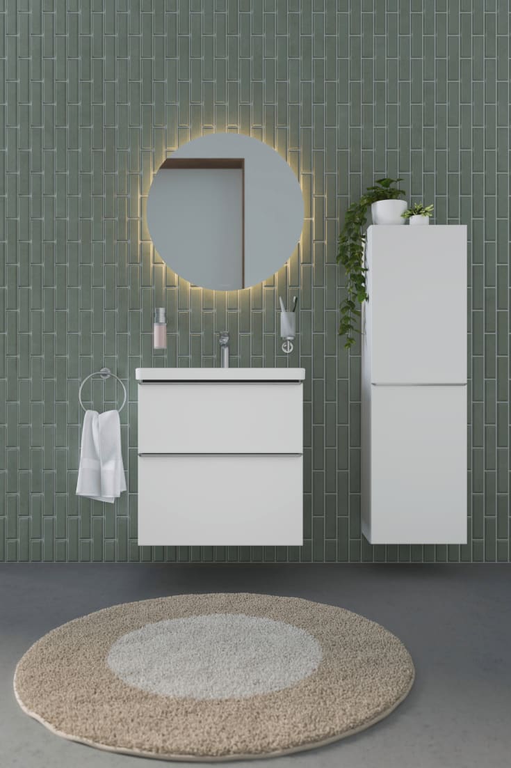 Duravit D-Neo høyskap, 40x132 cm, høyre, matt hvit/stål