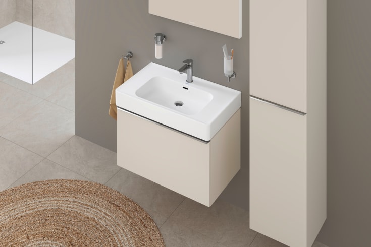 Duravit D-Neo høyskap, 40x176 cm, venstre, matt beige/krom
