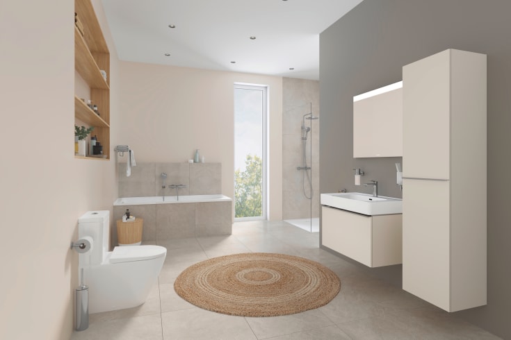 Duravit D-Neo høyskap, 40x176 cm, høyre, matt beige/krom