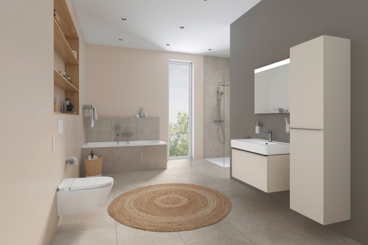 Duravit D-Neo høyskap, 40x176 cm, høyre, matt beige/krom