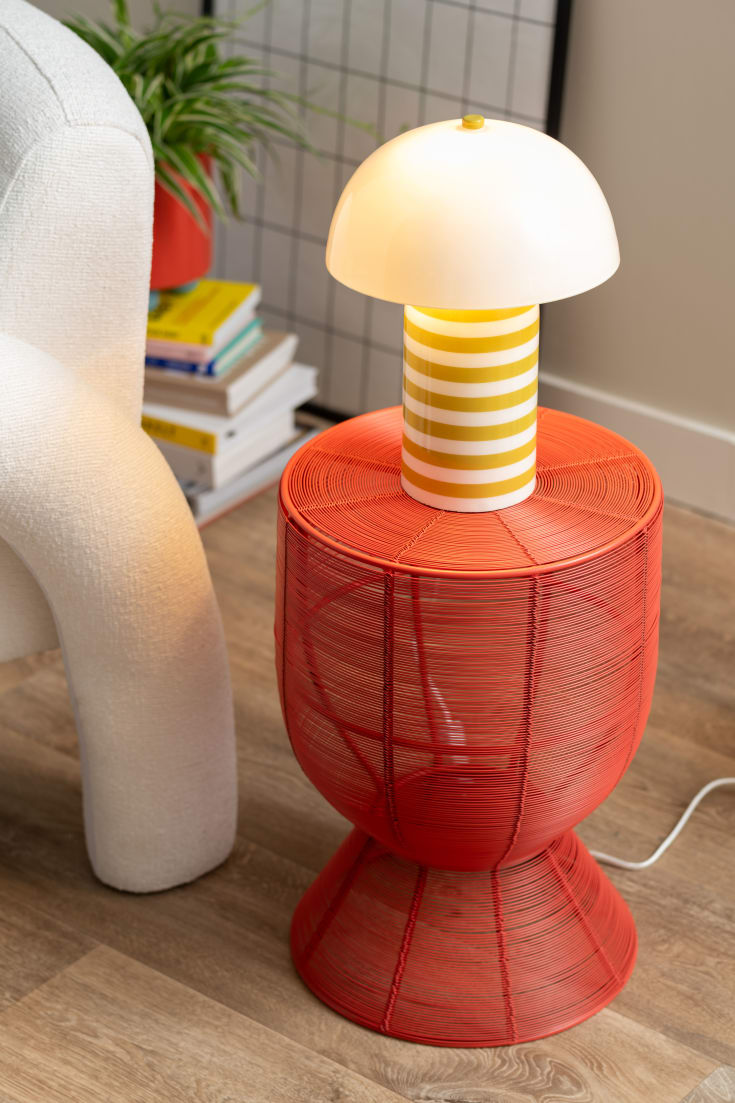 Leitmotiv Rayado Retro bordlampe, stripet gul