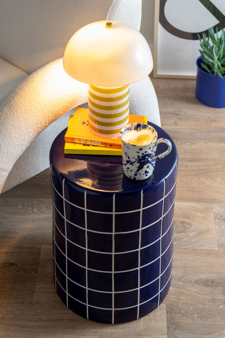 Leitmotiv Rayado Retro bordlampe, stripet gul
