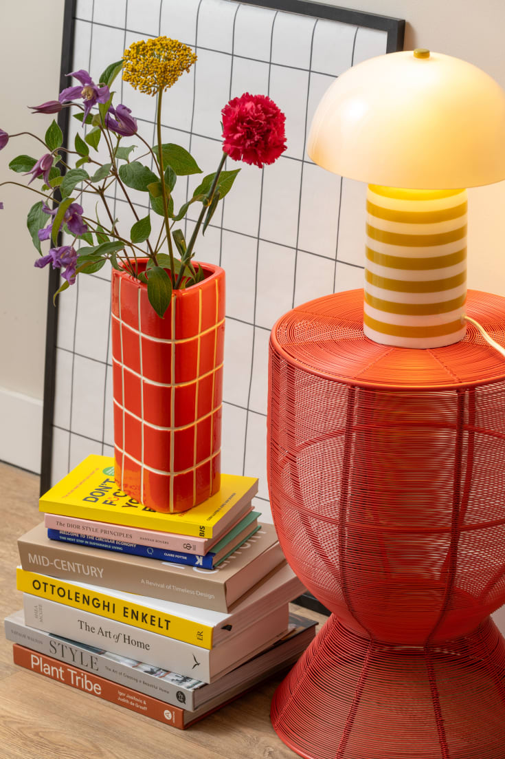Leitmotiv Rayado Retro bordlampe, stripet gul
