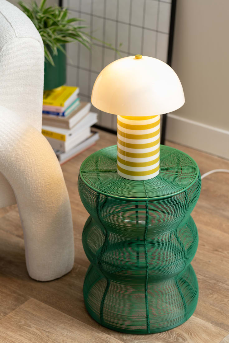 Leitmotiv Rayado Retro bordlampe, stripet gul
