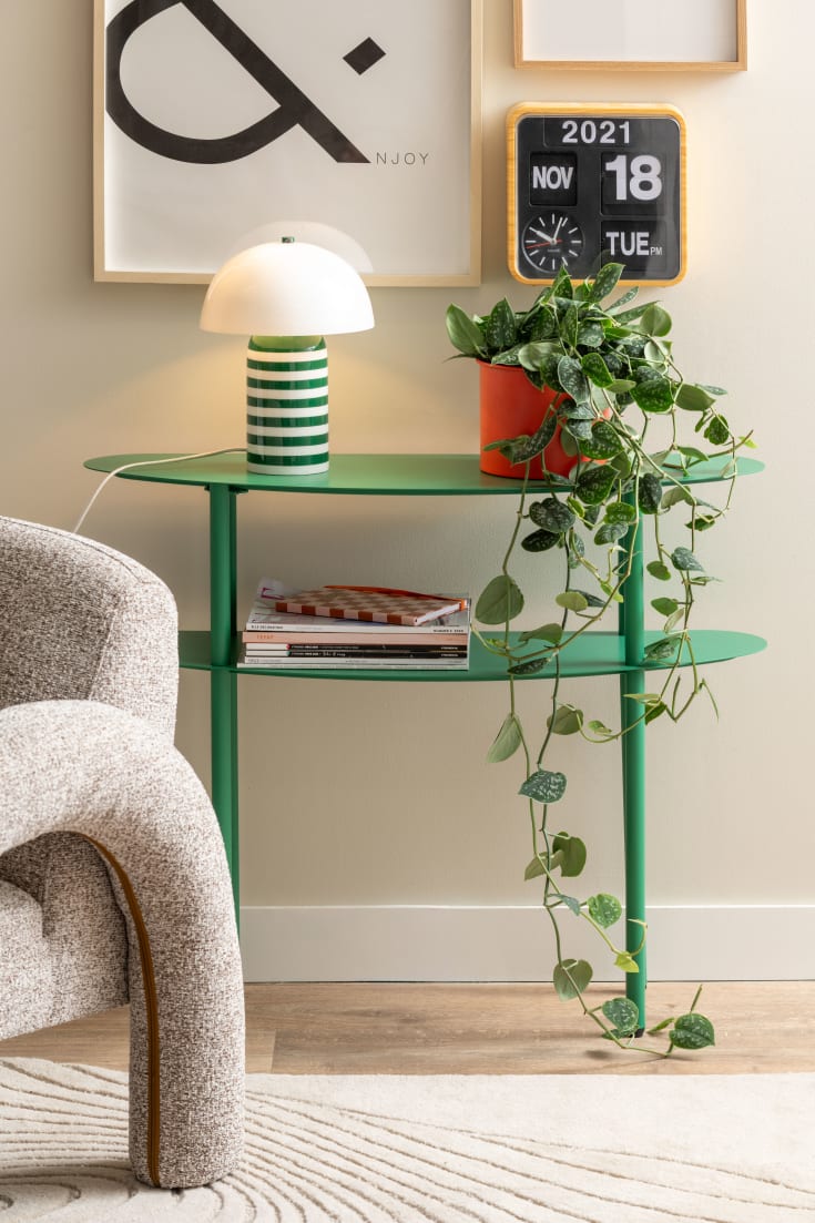 Leitmotiv Rayado Retro bordlampe, stripet grønn