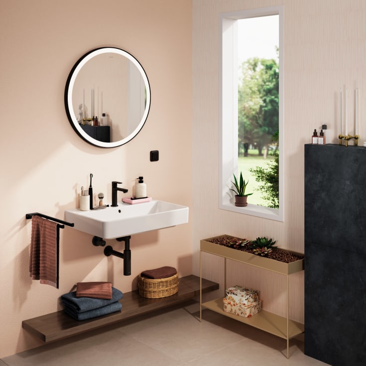 Hansgrohe Xarita Lite S spegel med belysning, Ø70 cm, svart
