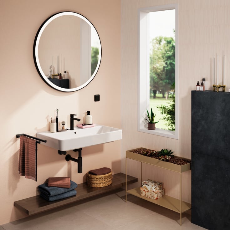 Hansgrohe Xarita Lite S spegel med belysning, Ø90 cm, svart