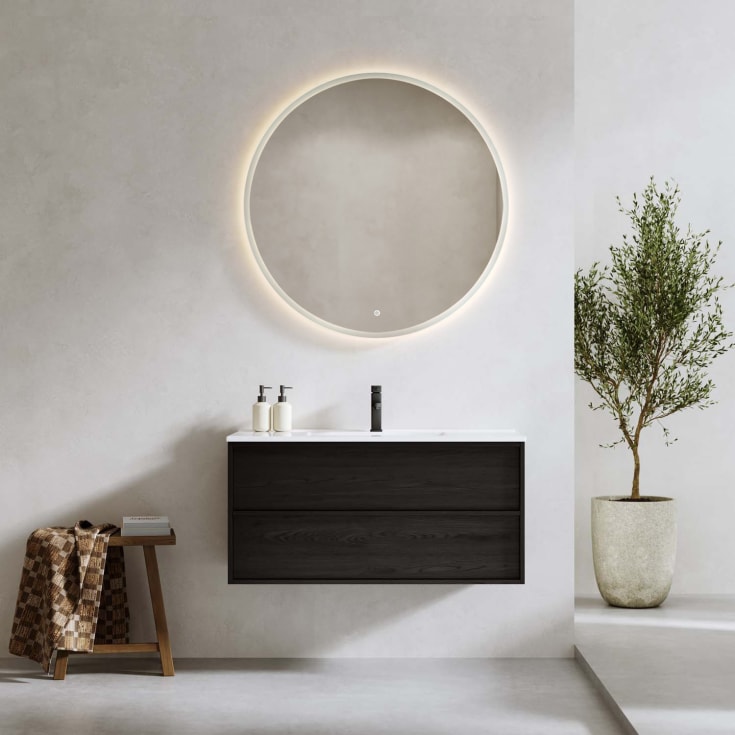 Bathlife Charm møbelpakke, med servant og LED-speil, 101x46,5x52 cm, sort eik