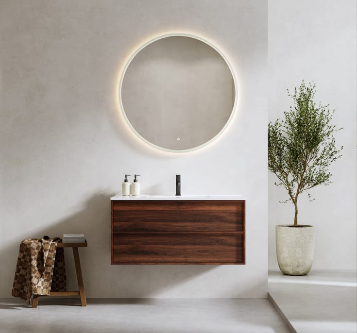 Bathlife Charm møbelpakke, med servant og LED-speil, 101x46,5x52 cm, valnøtt