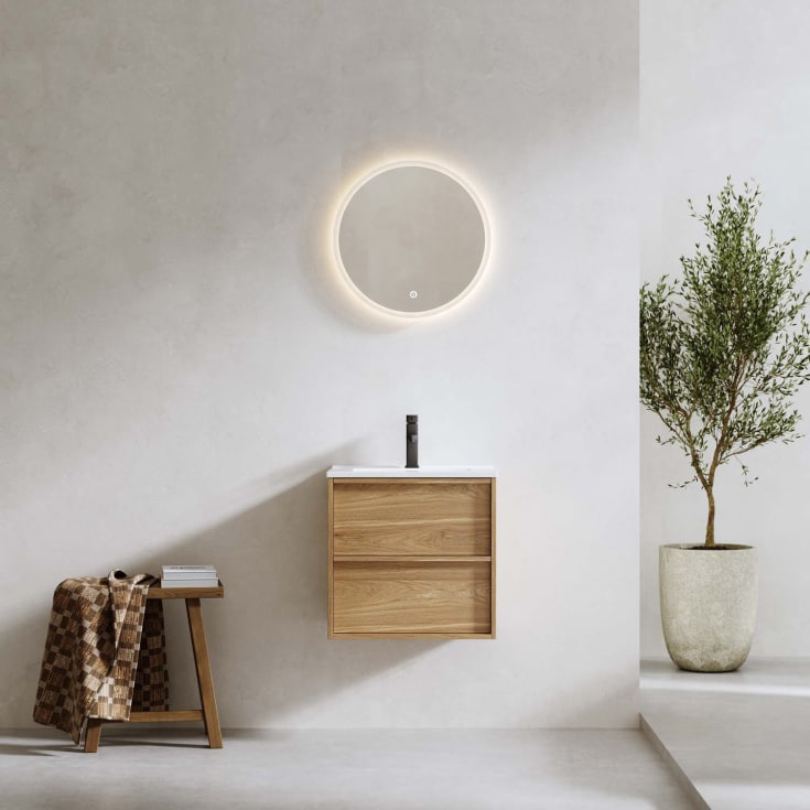 Bathlife Charm møbelpakke, med servant og LED-speil, 51x39,5x52 cm, eik