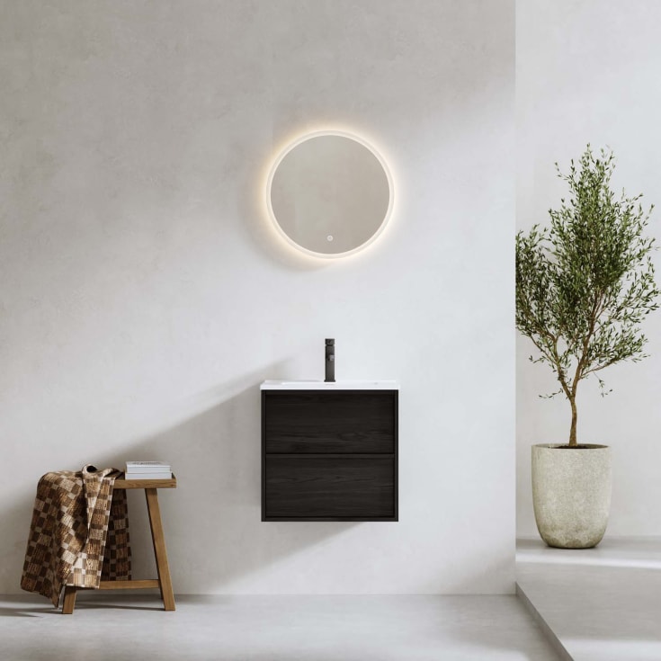 Bathlife Charm møbelpakke, med servant og LED-speil, 51x39,5x52 cm, sort eik