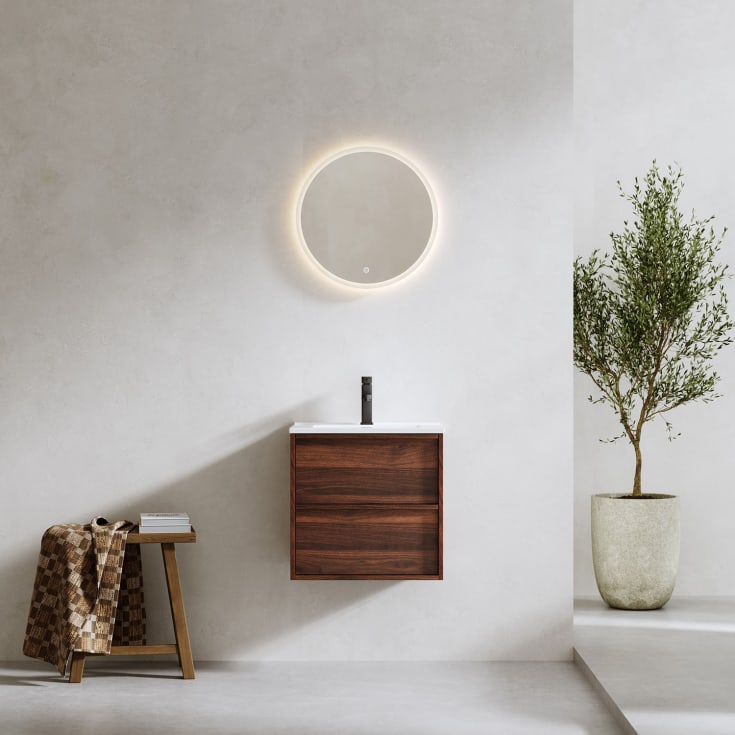 Bathlife Charm møbelpakke, med servant og LED-speil, 51x39,5x52 cm, valnøtt