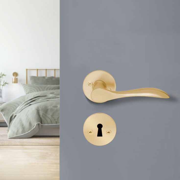 Beslagsboden Design indendørsgreb & nøgleskilt, børstet messing