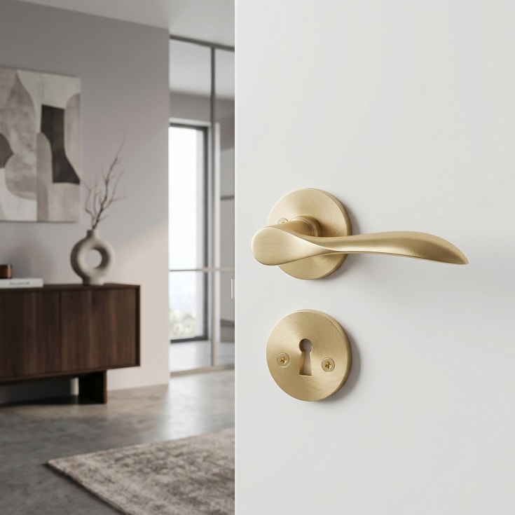 Beslagsboden Design indendørsgreb & nøgleskilt, børstet messing