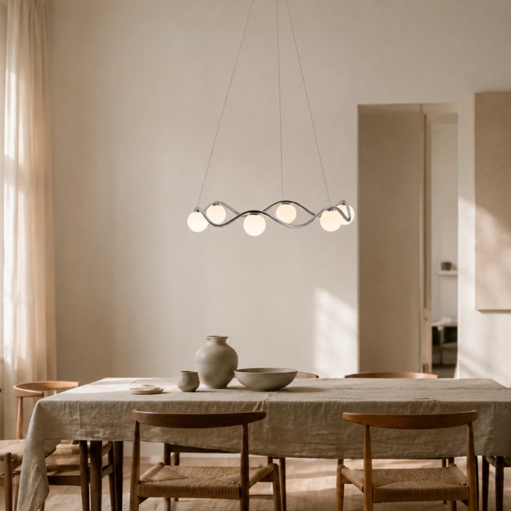 Rebello Decor Circle of Life lysekrone, krom, Ø11 cm glaskugler, Ø91 cm