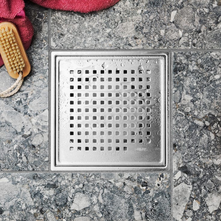 Purus Square Chess afløbsrist, rist og ramme, 154x154 mm, rustfrit stål