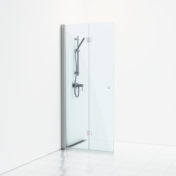 Svedbergs Skoga brusedør, 76 cm, klart glas, blank aluminium profil