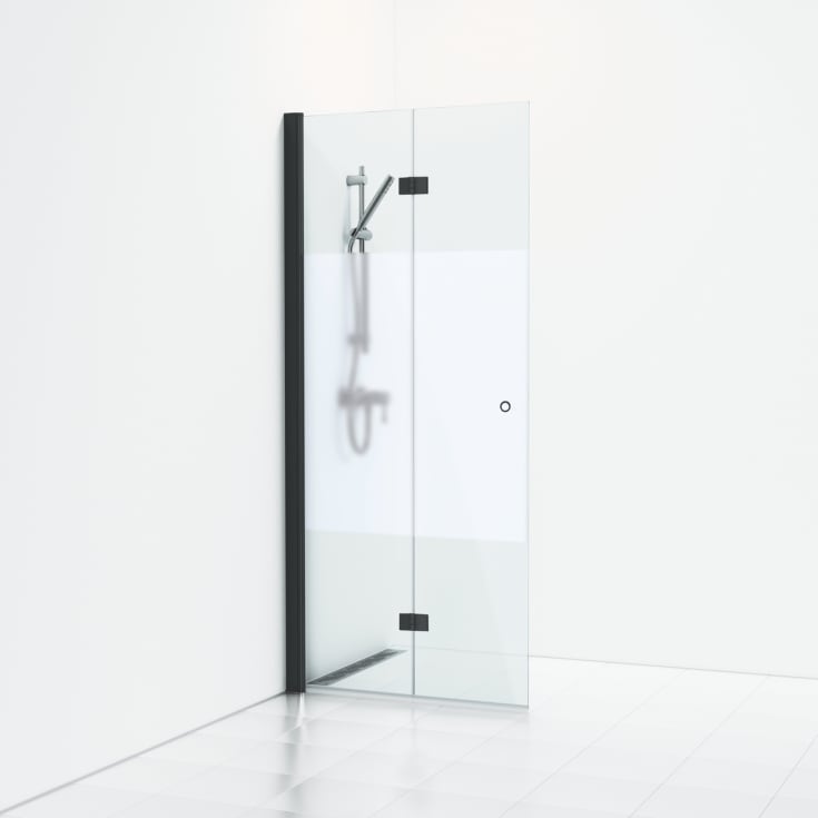 Svedbergs Skoga brusedør, 96 cm, halvfrostet glas, mat sort profil
