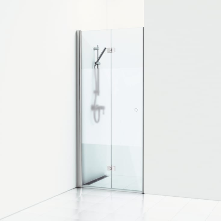 Svedbergs Skoga brusedør, 79,5 cm, halvfrostet glas, blank aluminium profil