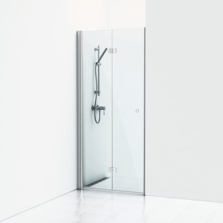 Svedbergs Skoga brusedør, 99,5 cm, klart glas, blank aluminium profil