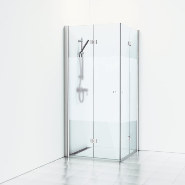 Svedbergs Skoga brusehjørne, 69x89 cm, halvfrostet glas, mat aluminium profil
