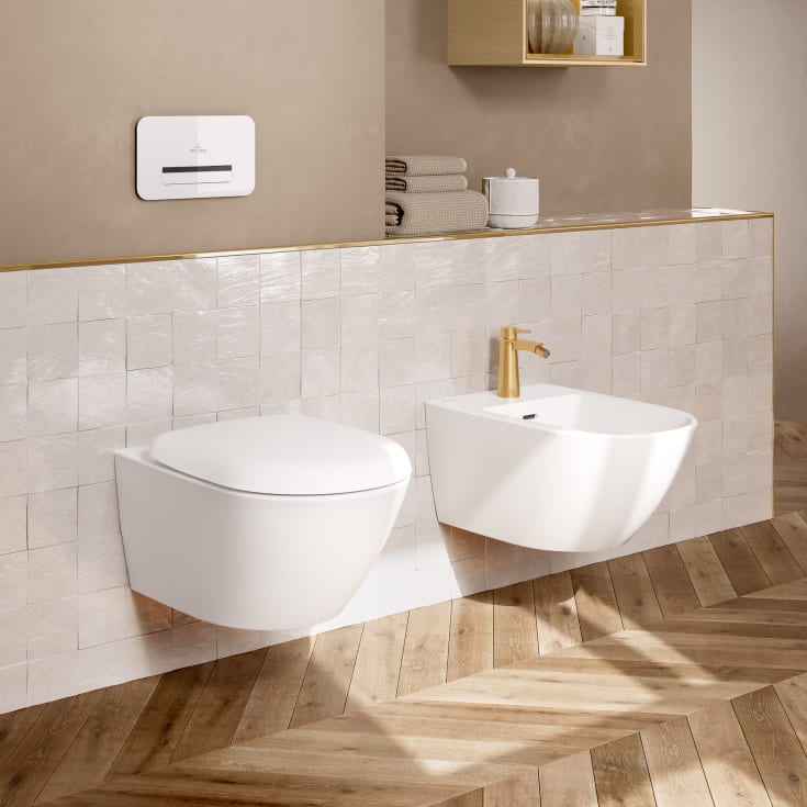Villeroy & Boch Antao vegghengt toalett, u/skyllekant, CeramicPlus, 56x37 cm, stone white