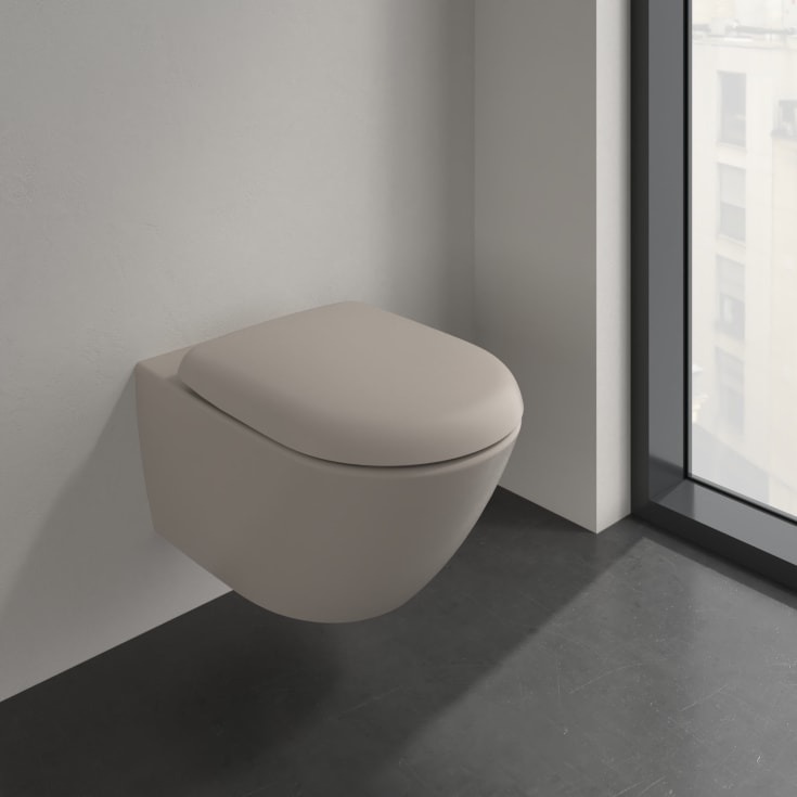 Villeroy & Boch Antao vägghängd toalett, utan spolkant, rengöringsvänlig, matt beige