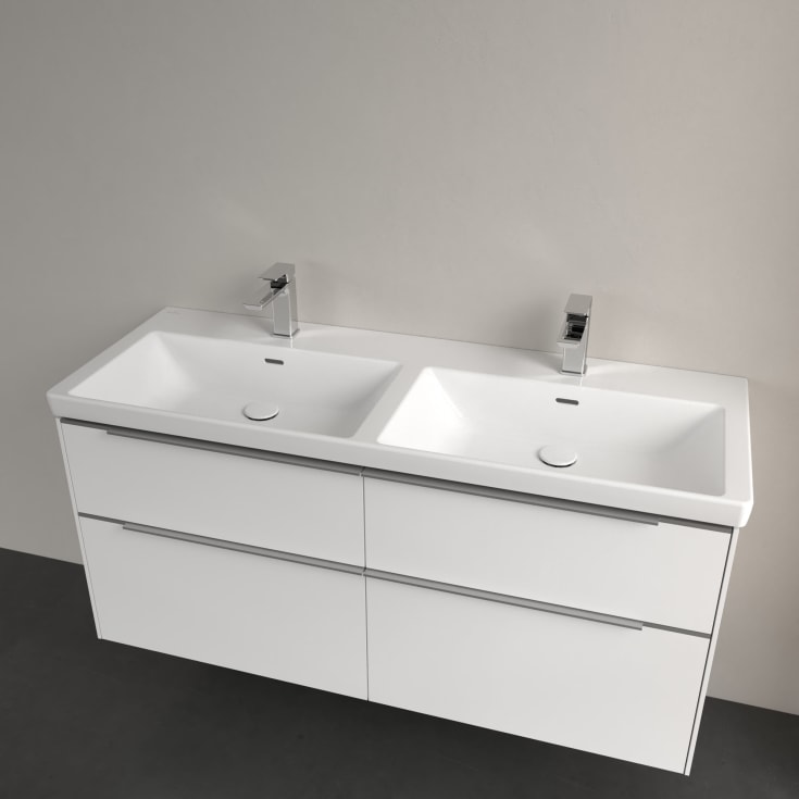 Villeroy & Boch Subway 3.0 møbelservant, overløp, dobbel, 130x47 cm, hvit