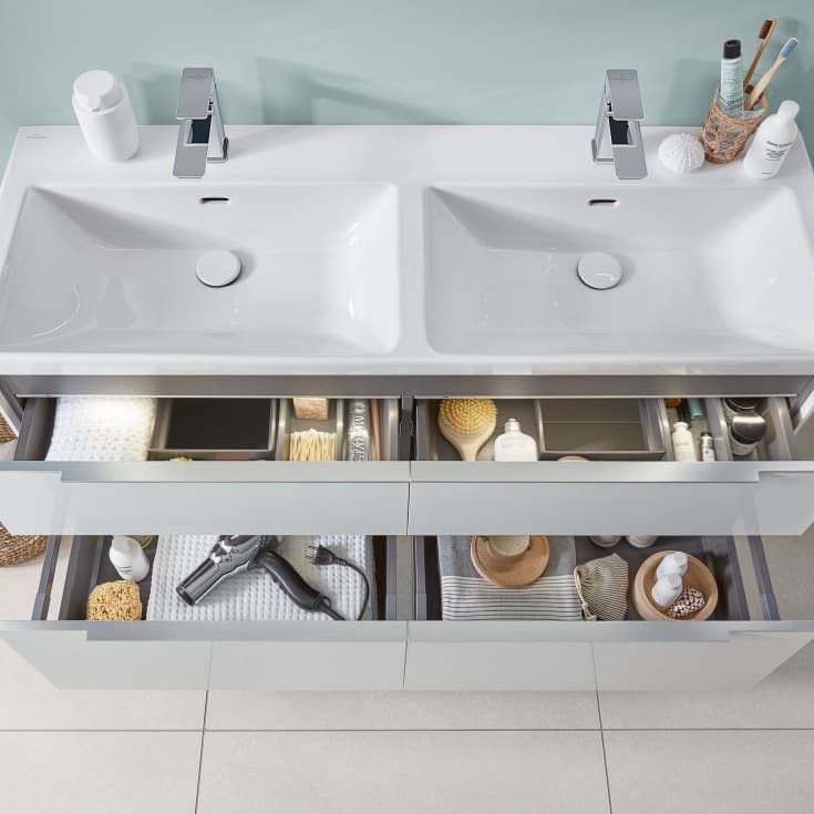 Villeroy & Boch Subway 3.0 møbelservant, overløp, dobbel, 130x47 cm, hvit