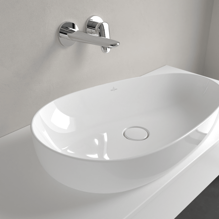 Villeroy & Boch Antao toppmontert servant, bunnventil, CeramicPlus, 65x40 cm, hvit