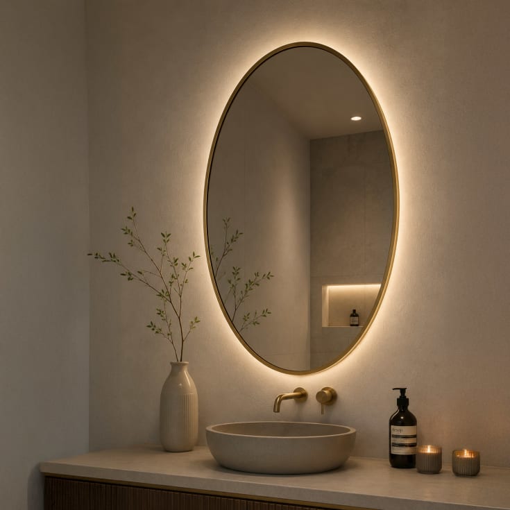 Kriss Halo Round spejl med lys, touch, Ø80 cm, guld