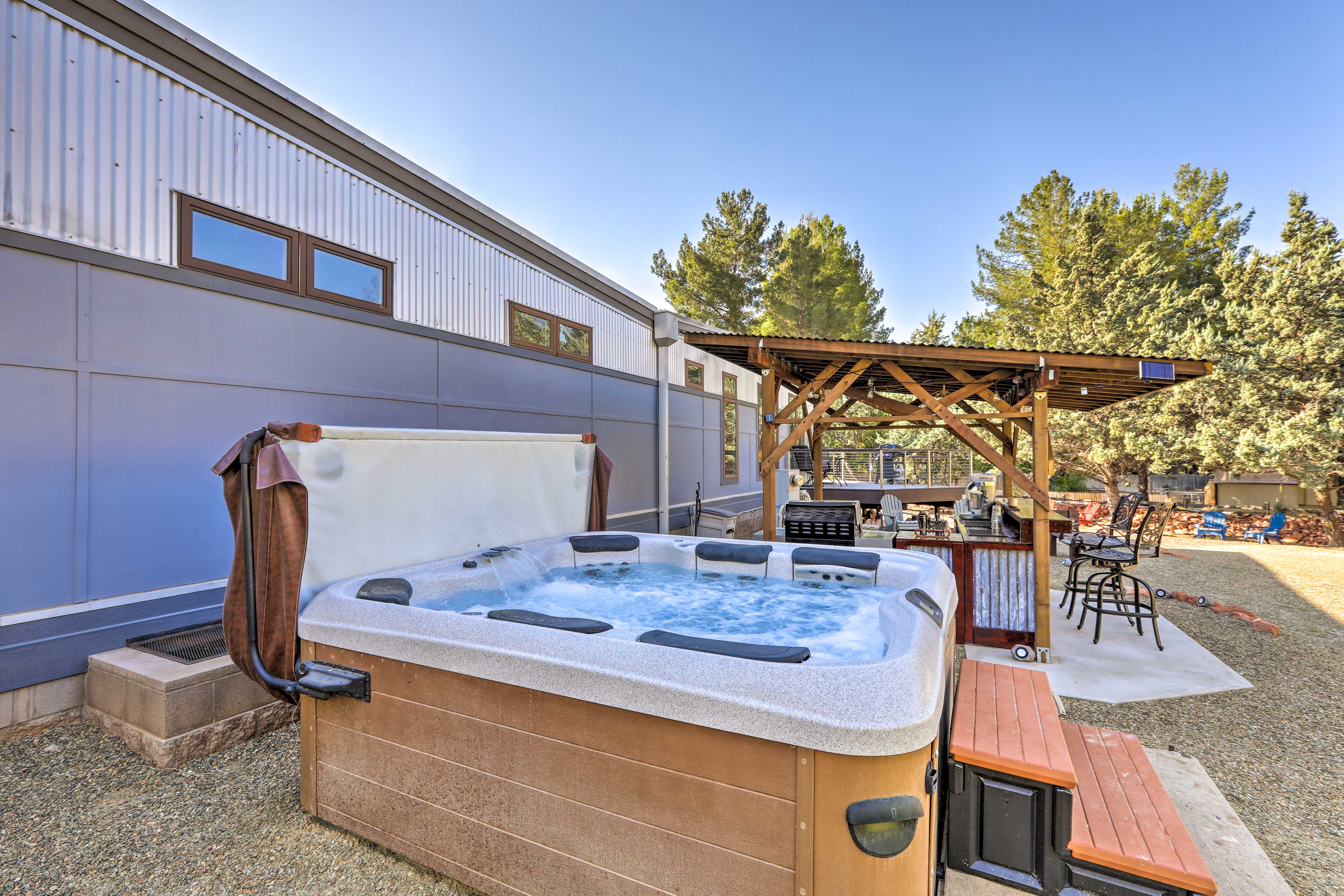 Backyard | Fire Pit | Private Hot Tub | Bar & Grill Area