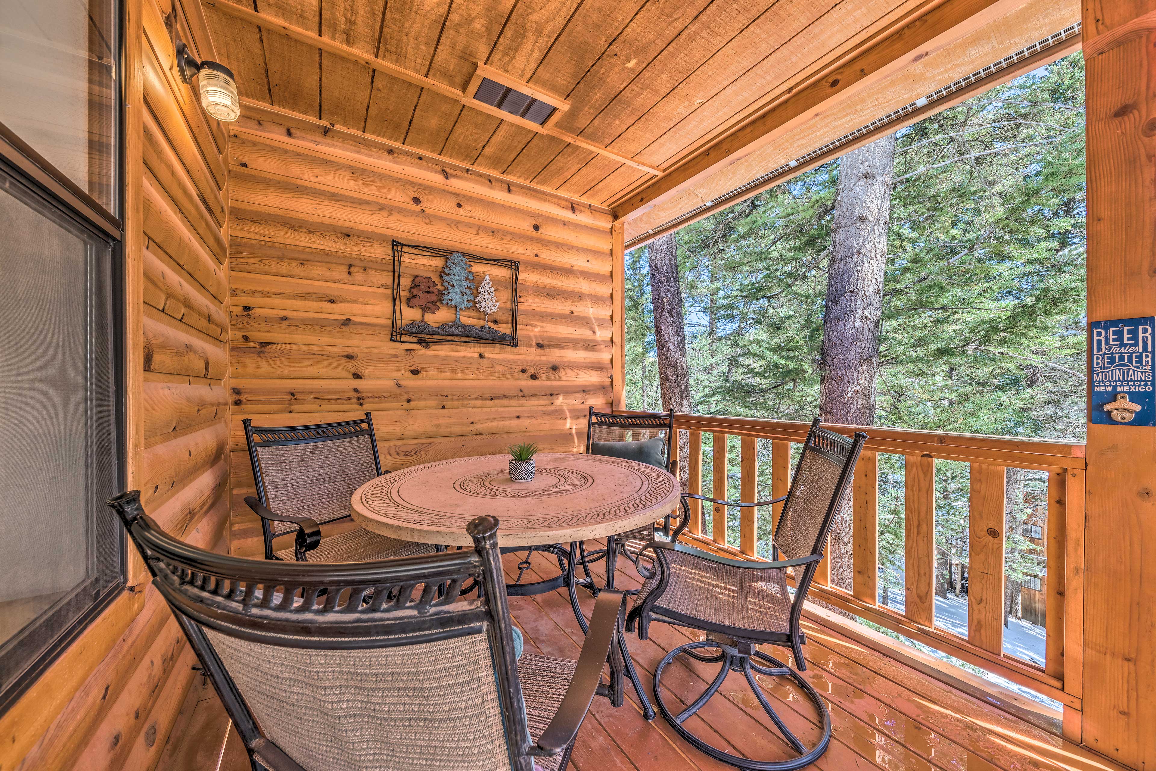 Private Deck w/ Forest Views | Outdoor Dining Area | Gas Grill