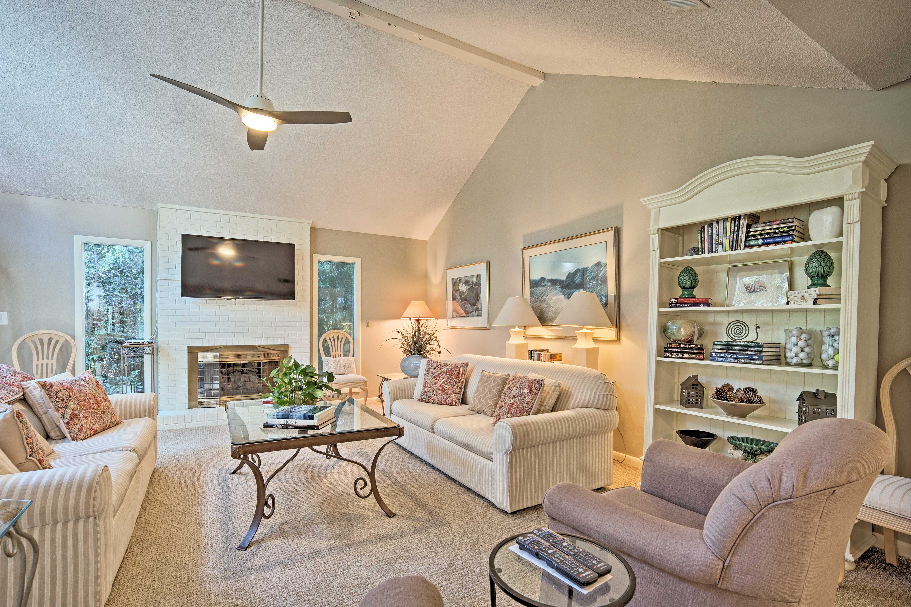 Living Room | Full-Length Windows | Cathedral Ceilings | French Doors